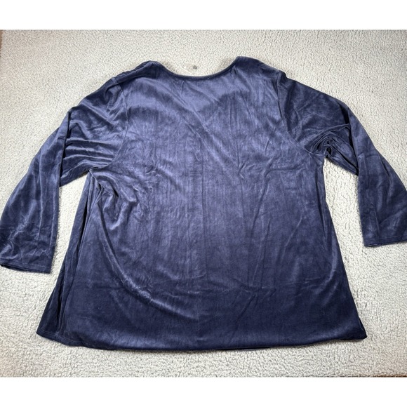 Woman Within Velvet Tunic Top Womens 2X 26 28 Blue Button Front Stretch Soft - Picture 2 of 12